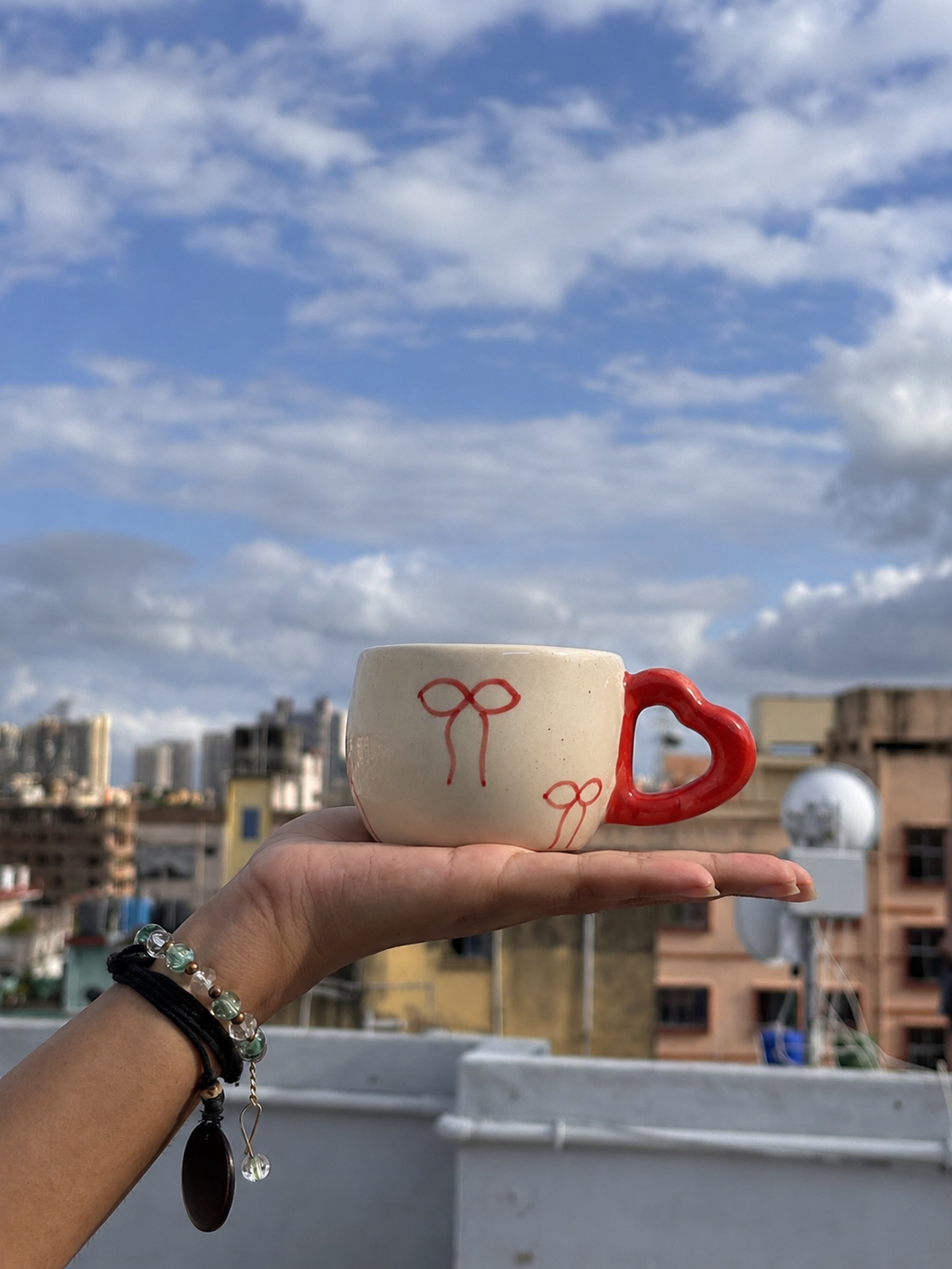 Sweetheart Bow Ceramic Mug with Heart Handle