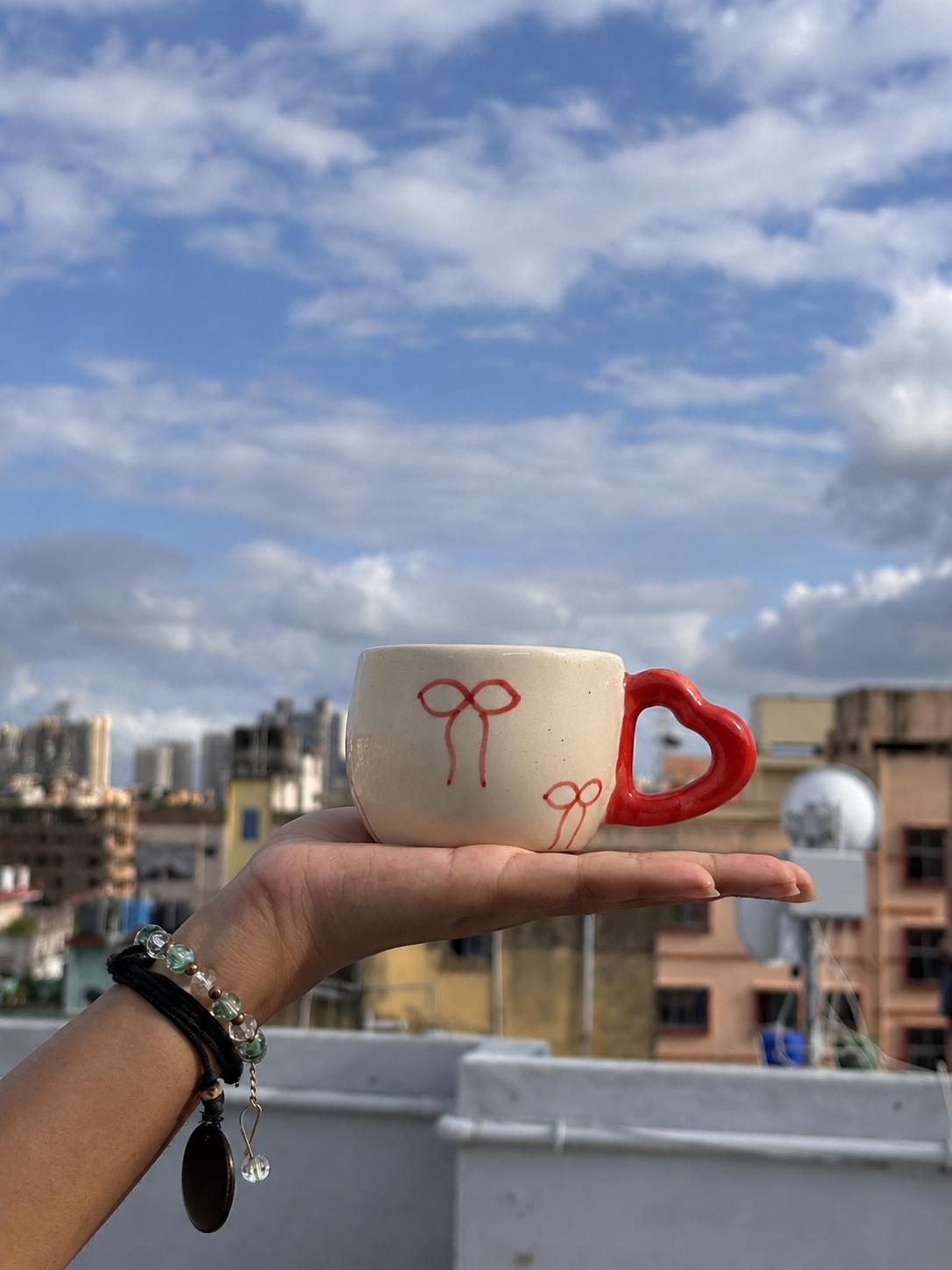 Sweetheart Bow Ceramic Mug with Heart Handle