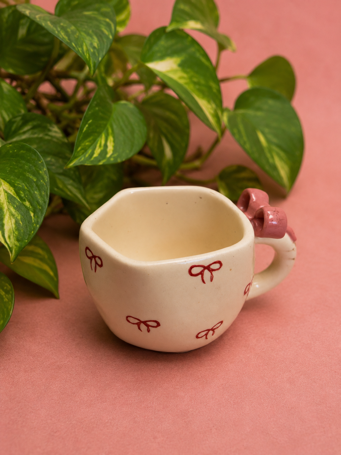 Coquette Bow Handmade Ceramic Mug with Pink Bow Handle