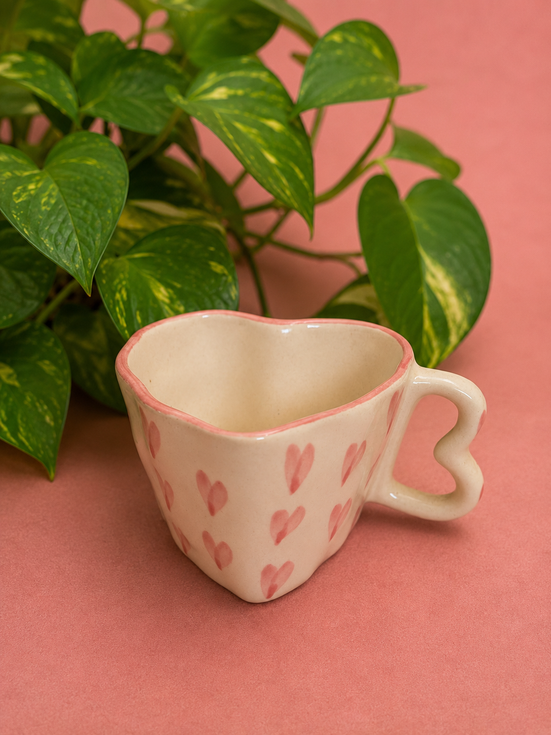 Blush Heart Handmade Ceramic Mug with Heart-Shaped Handle
