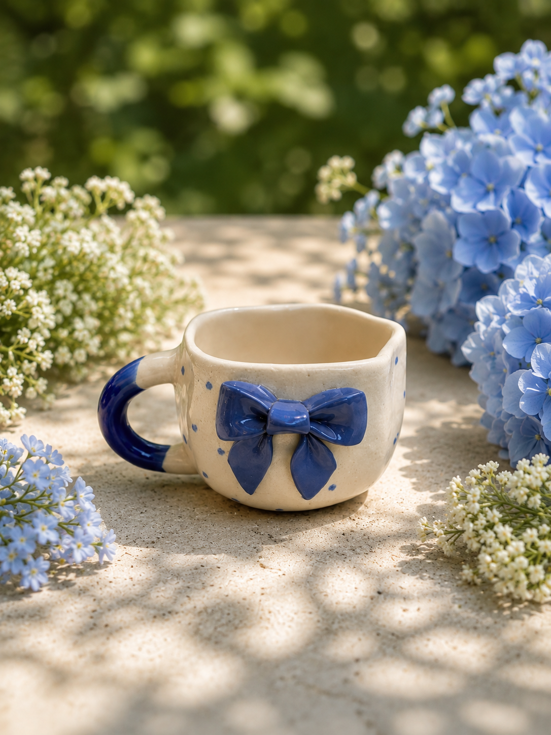 Blue Bow Handmade Ceramic Mug
