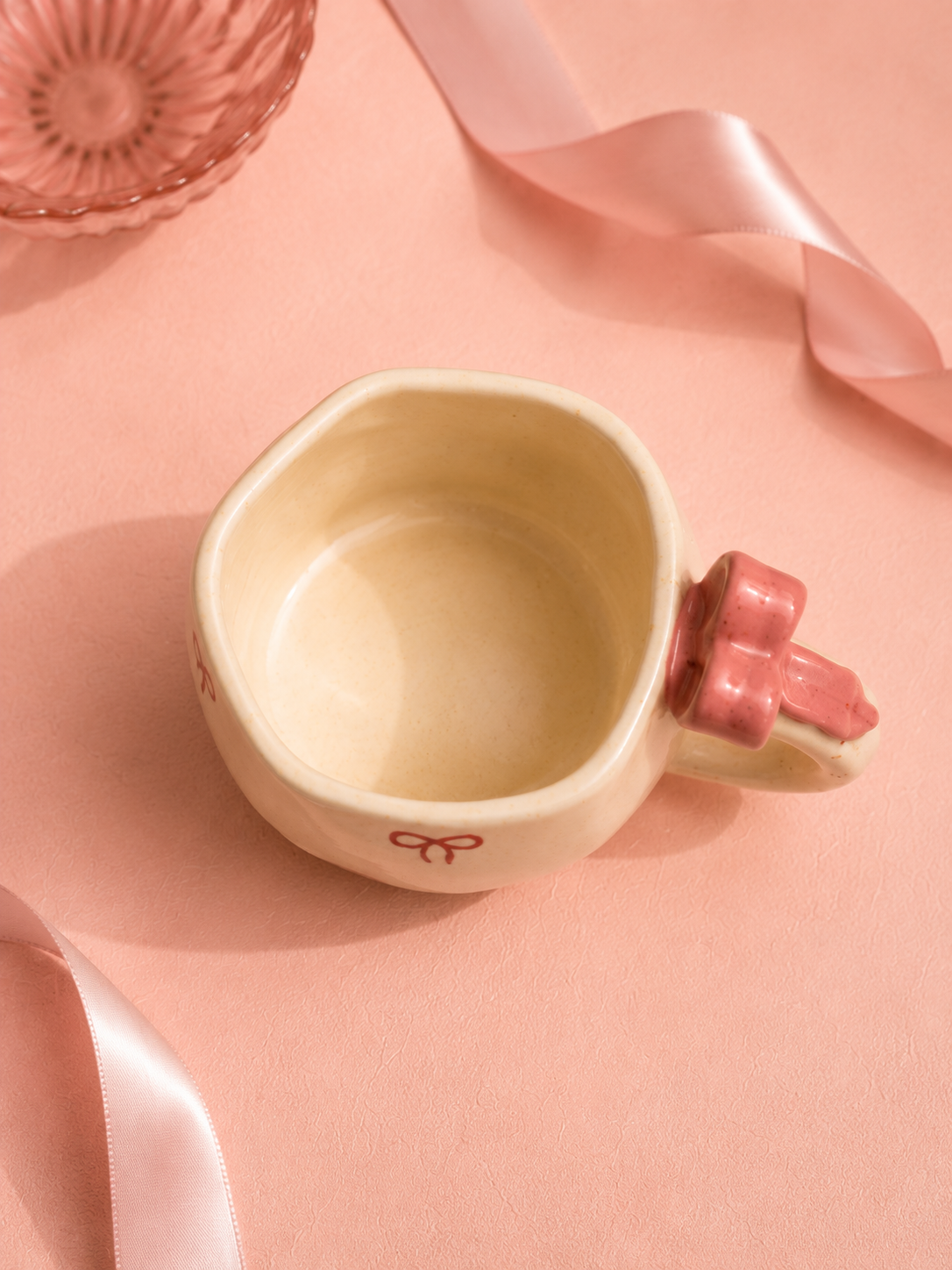 Coquette Bow Handmade Ceramic Mug with Pink Bow Handle