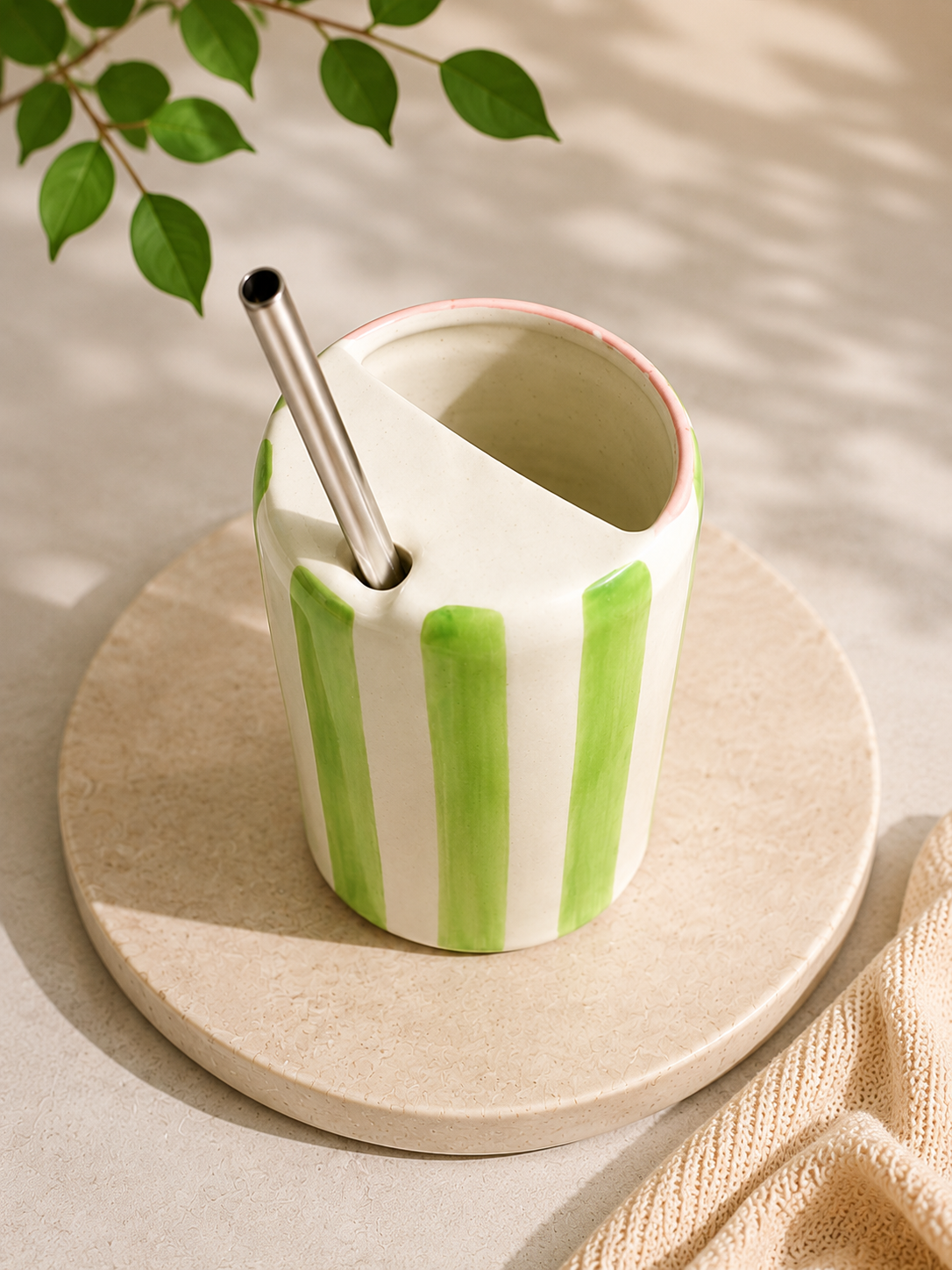 Sage Stripe Handmade Ceramic Cup