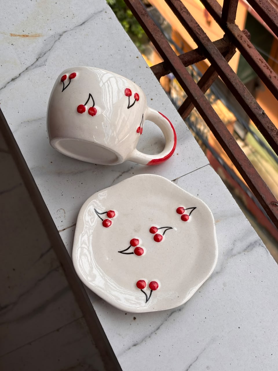 Cherry Ceramic Cup & Saucer