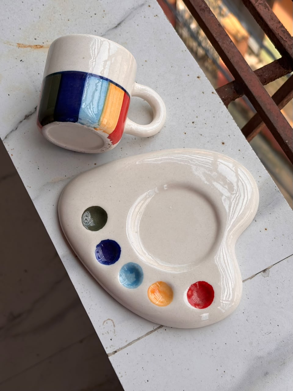 Artist’s Palette Hand-Painted Ceramic Cup & Saucer Set
