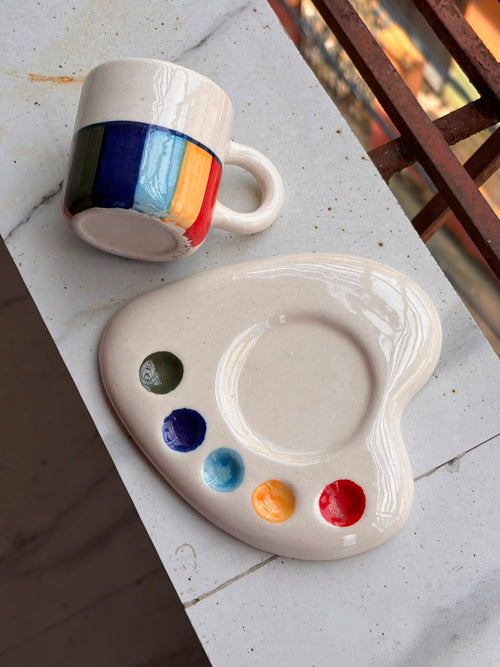 Artist’s Palette Hand-Painted Ceramic Cup & Saucer Set