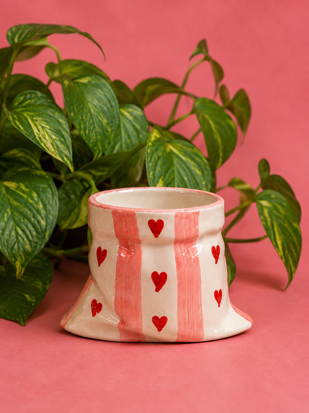 Handmade Pink Heart Ceramic Pouch Shaped Mug