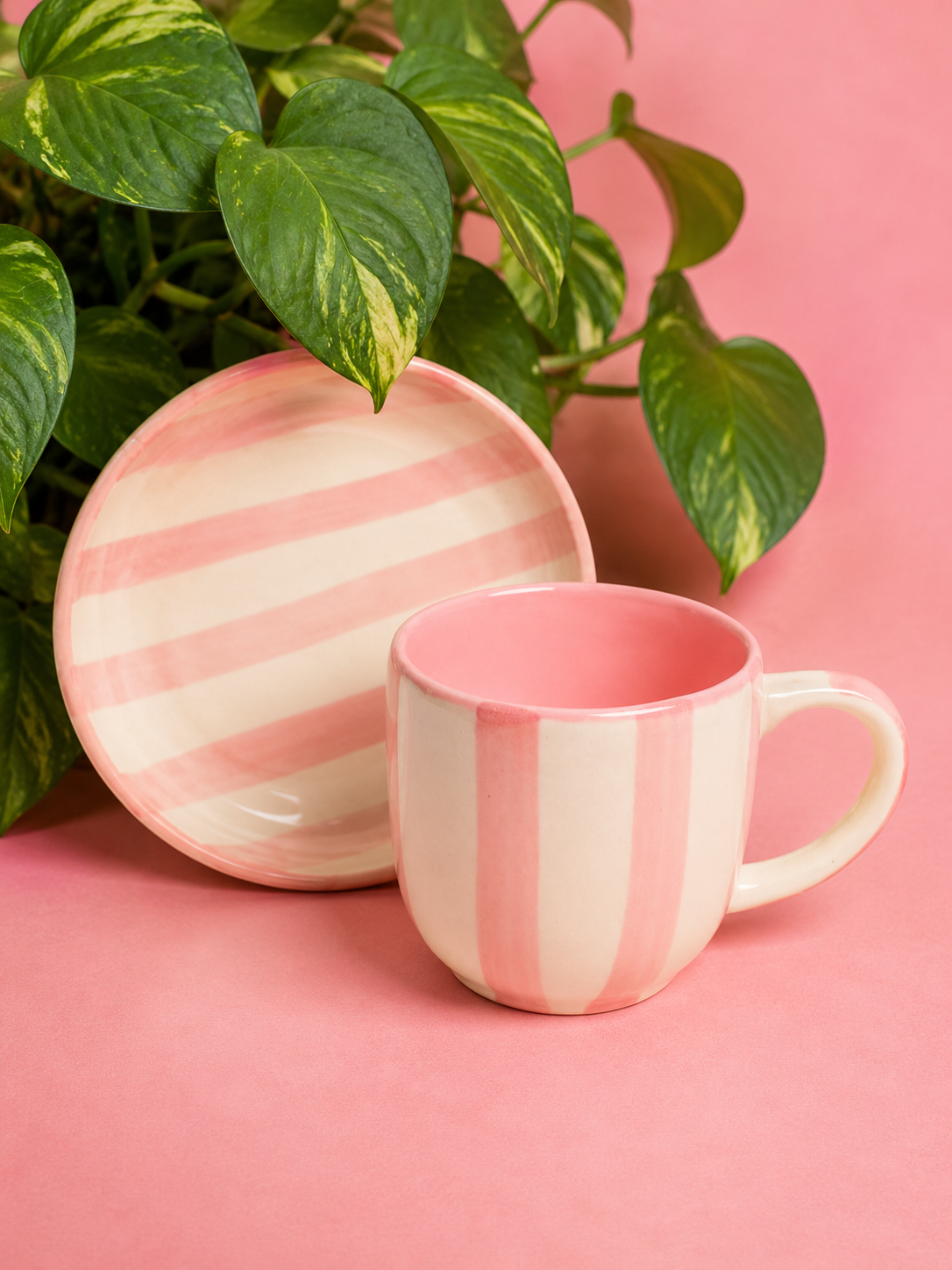Blush Stripe Ceramic Cup & Saucer