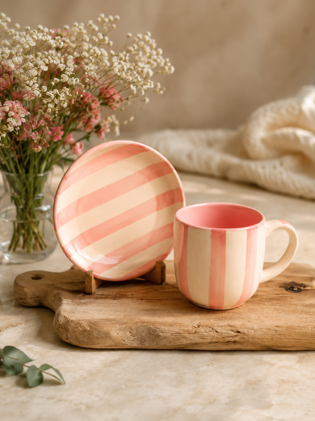 Blush Stripe Ceramic Cup & Saucer