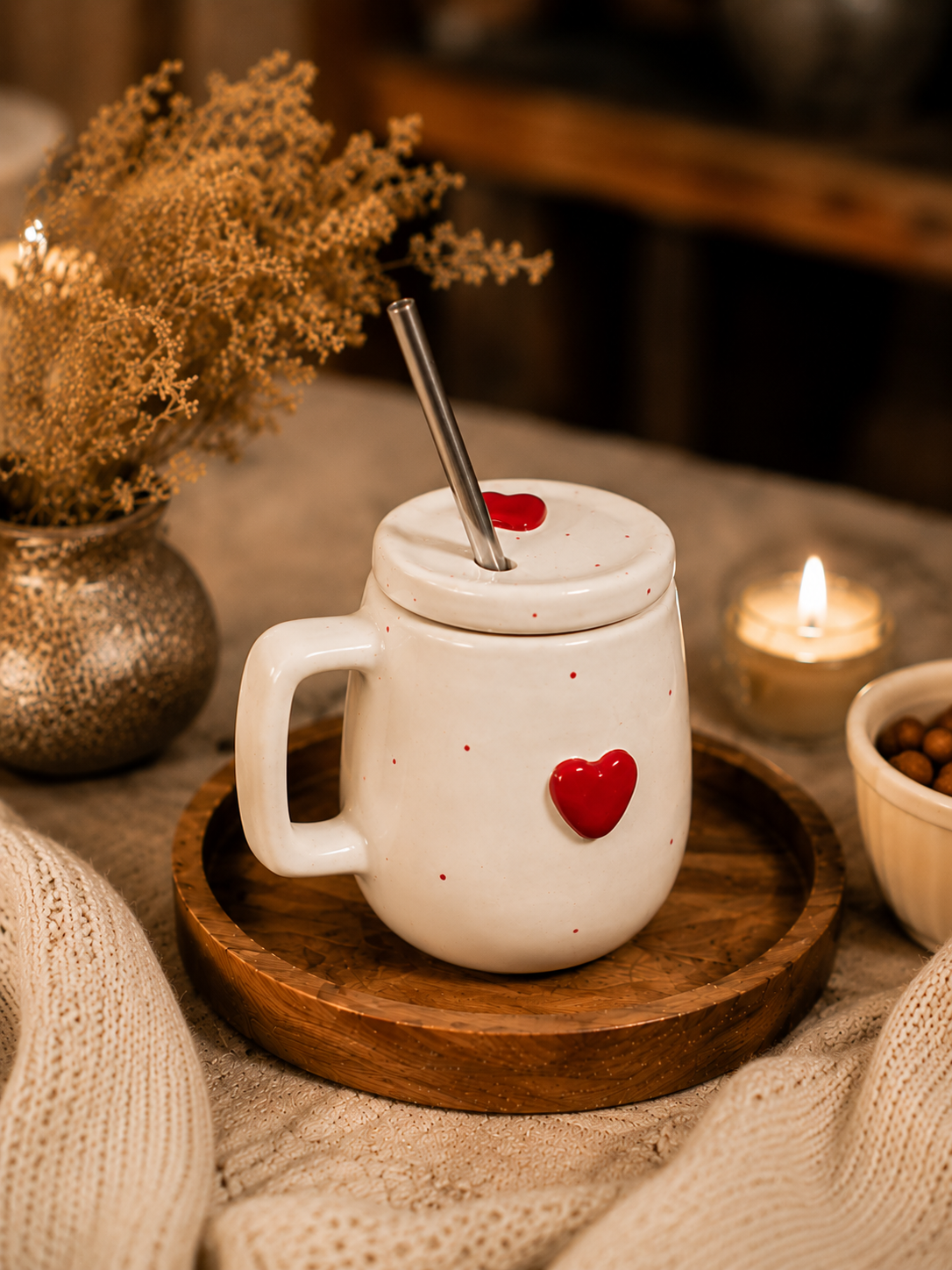 Velvet Heart Sipper With Lid & Reusable Metal Straw