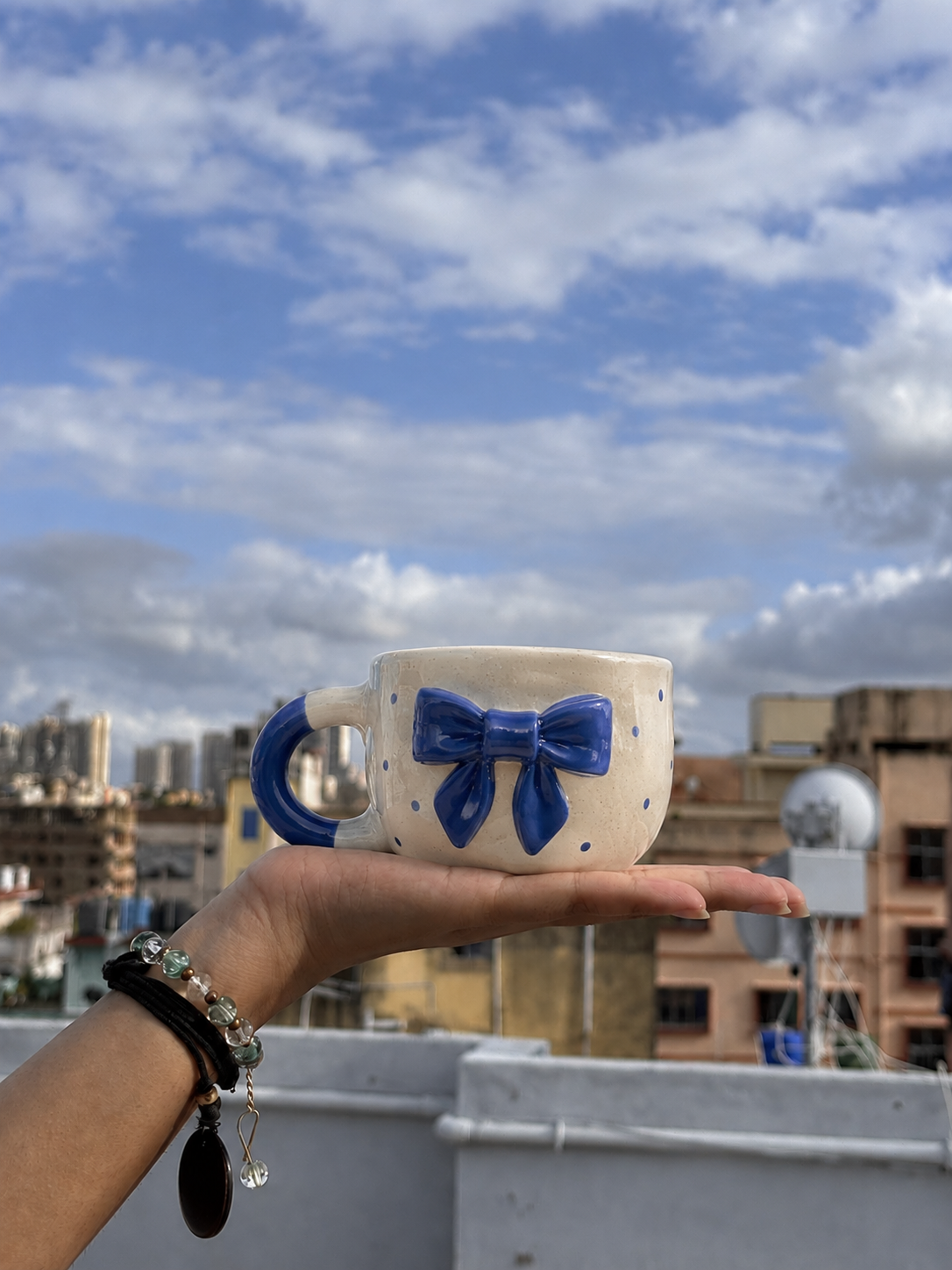 Blue Bow Handmade Ceramic Mug