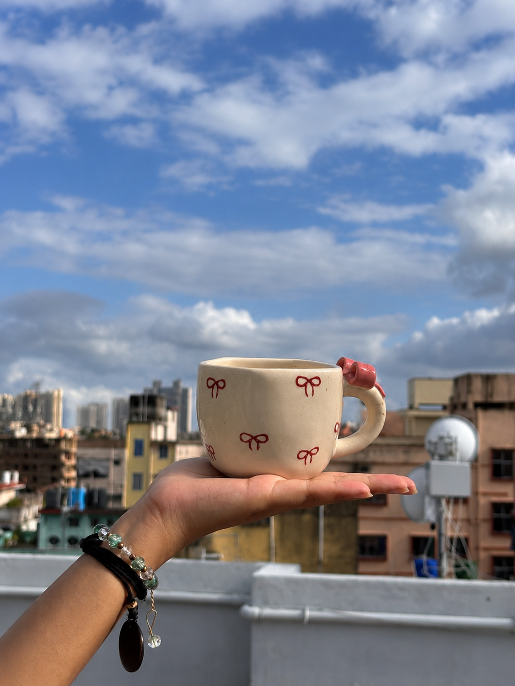 Coquette Bow Handmade Ceramic Mug with Pink Bow Handle