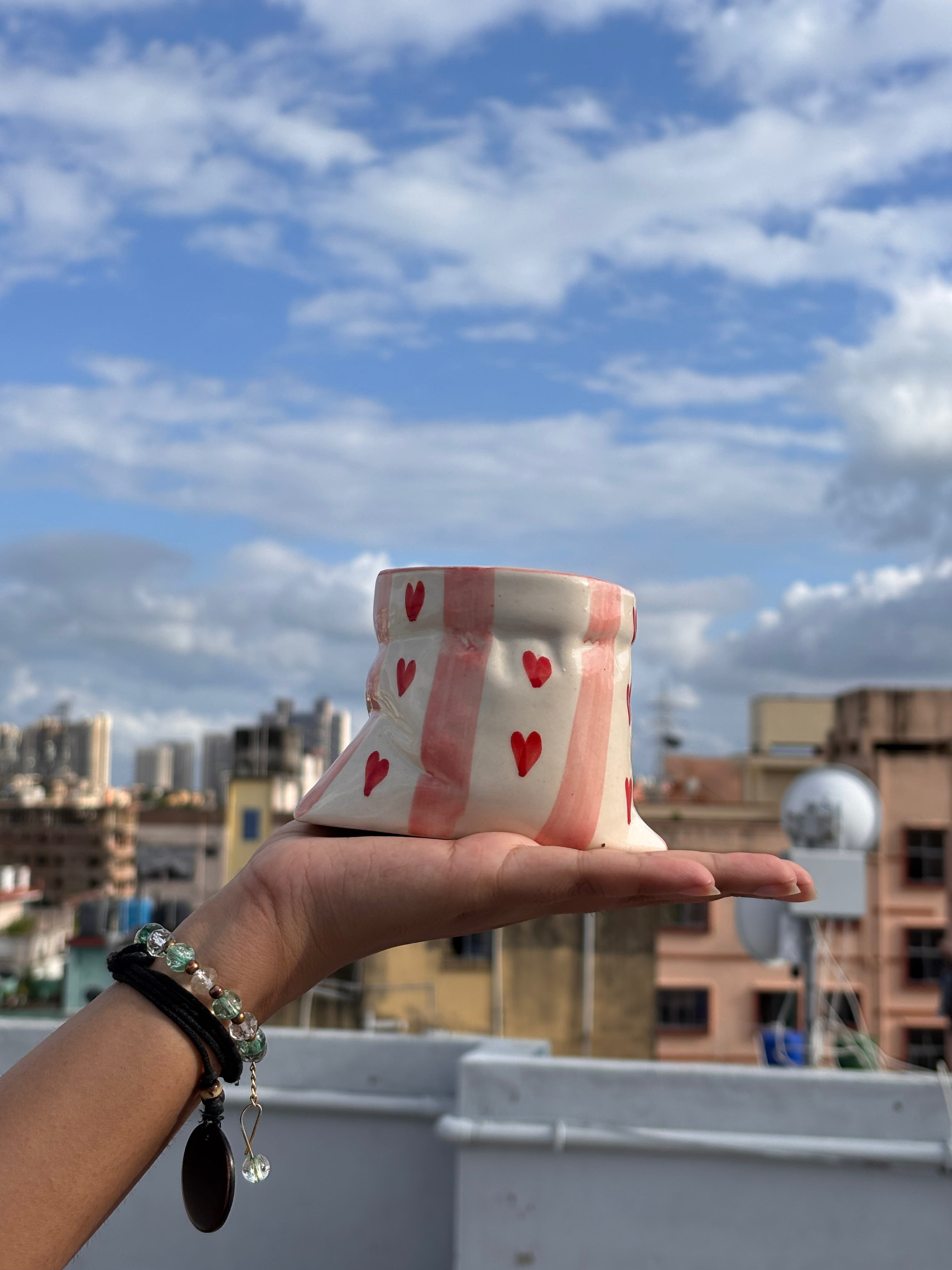 Handmade Pink Heart Ceramic Pouch Shaped Mug