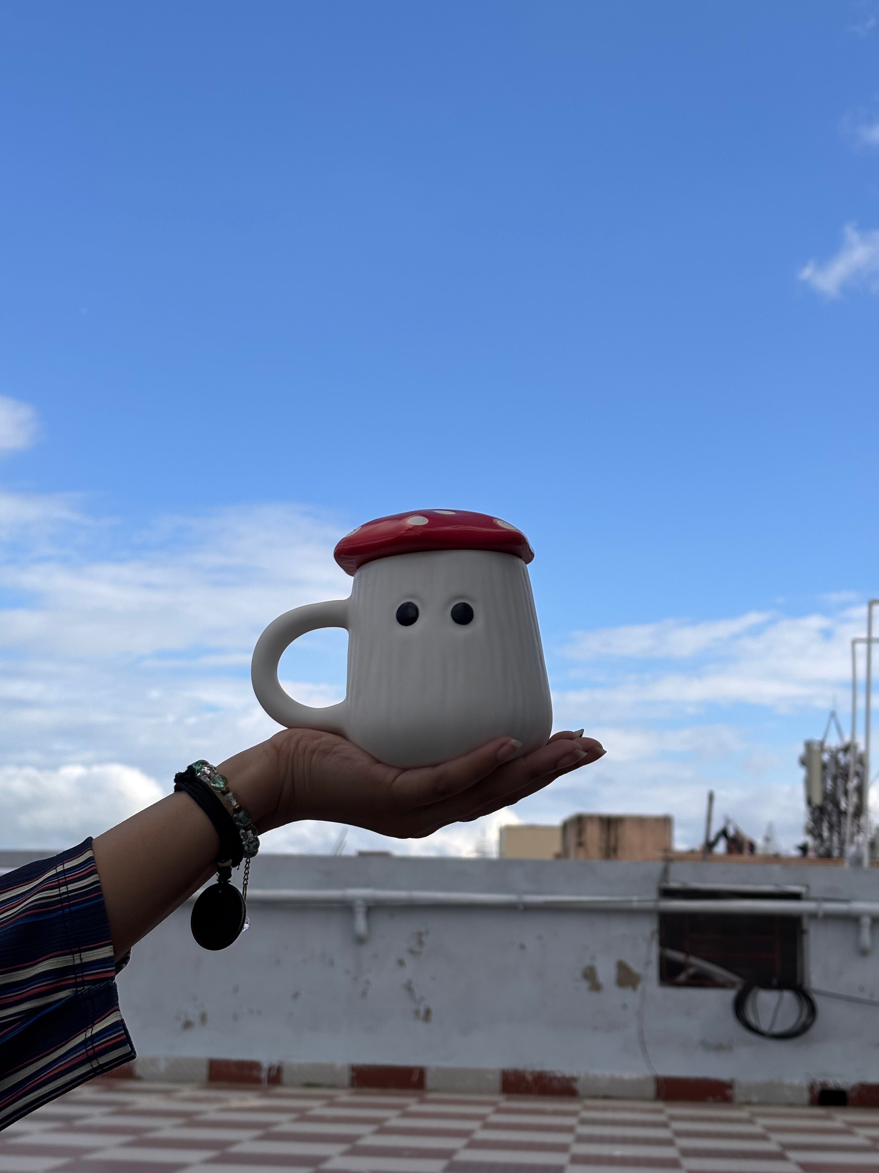 Cute Mushroom Ceramic Coffee Mug with Lid