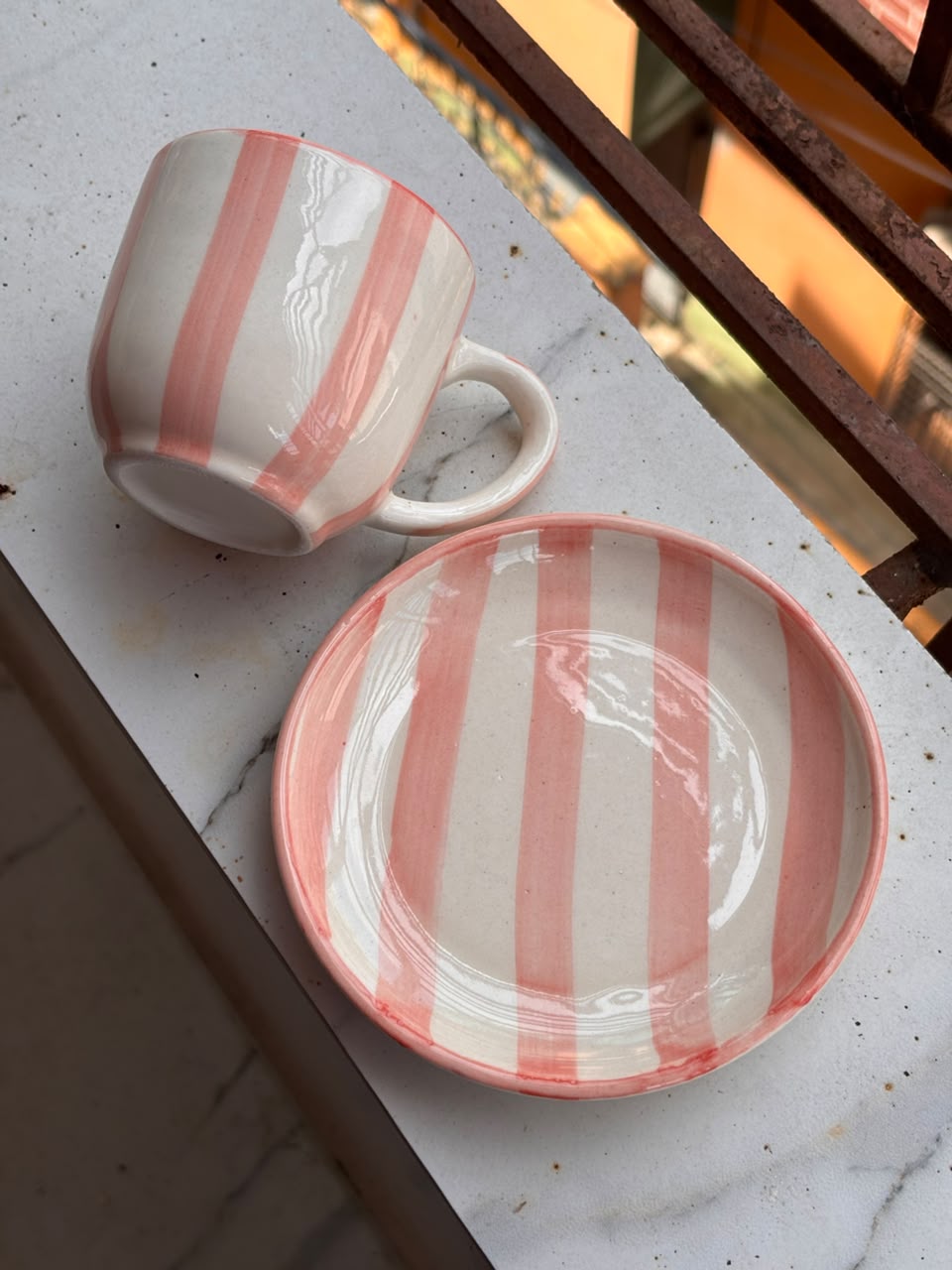 Blush Stripe Ceramic Cup & Saucer