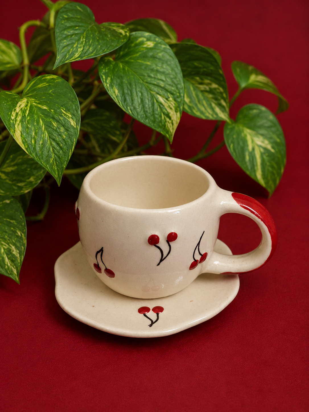 Cherry Ceramic Cup & Saucer