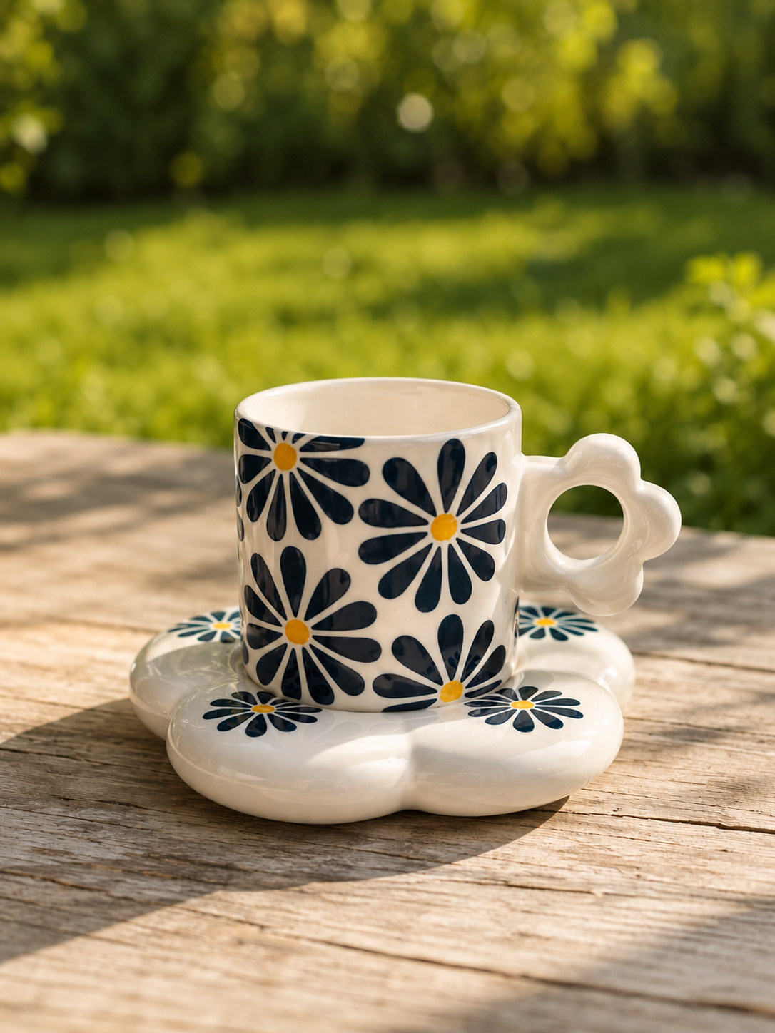 Daisy Bloom Ceramic Mug & Flower Saucer Set