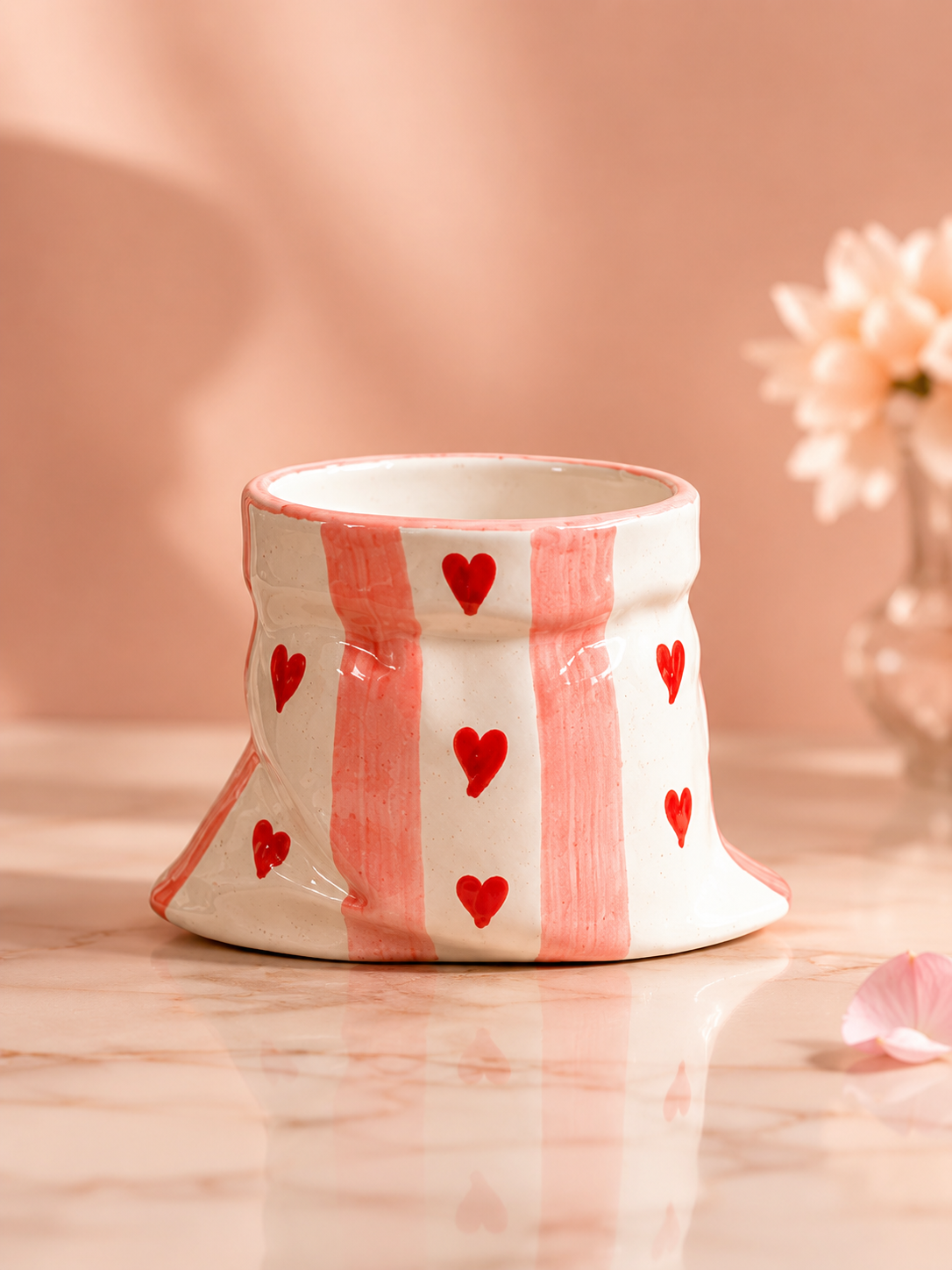 Handmade Pink Heart Ceramic Pouch Shaped Mug