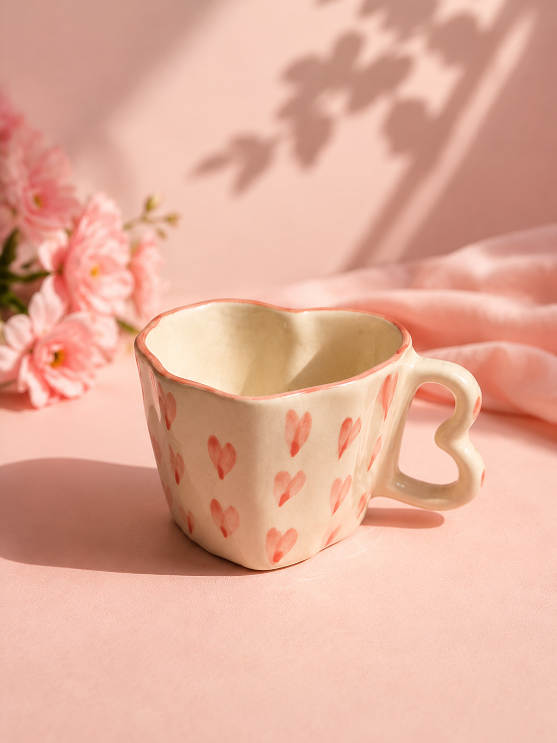 Blush Heart Handmade Ceramic Mug with Heart-Shaped Handle