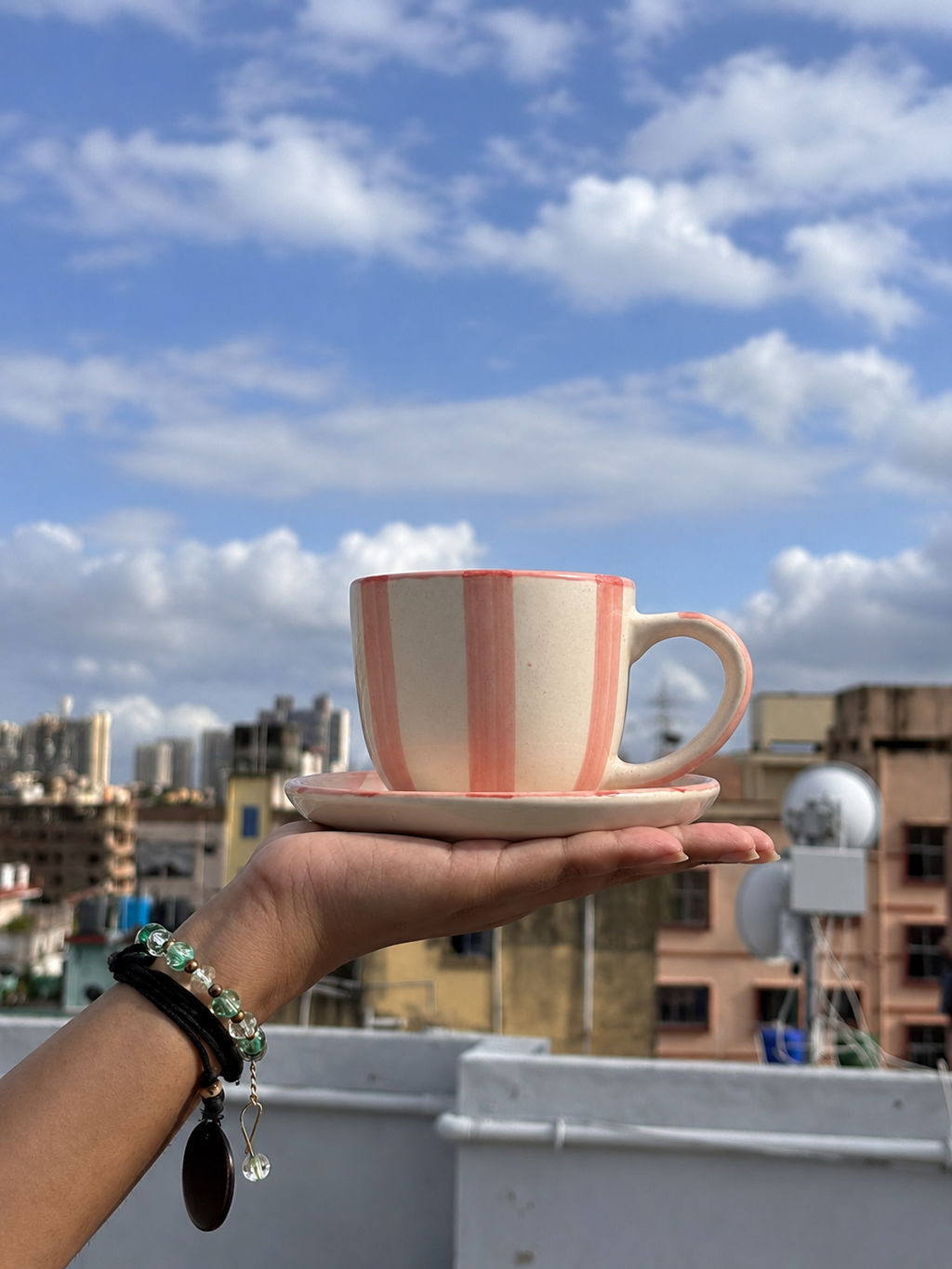 Blush Stripe Ceramic Cup & Saucer