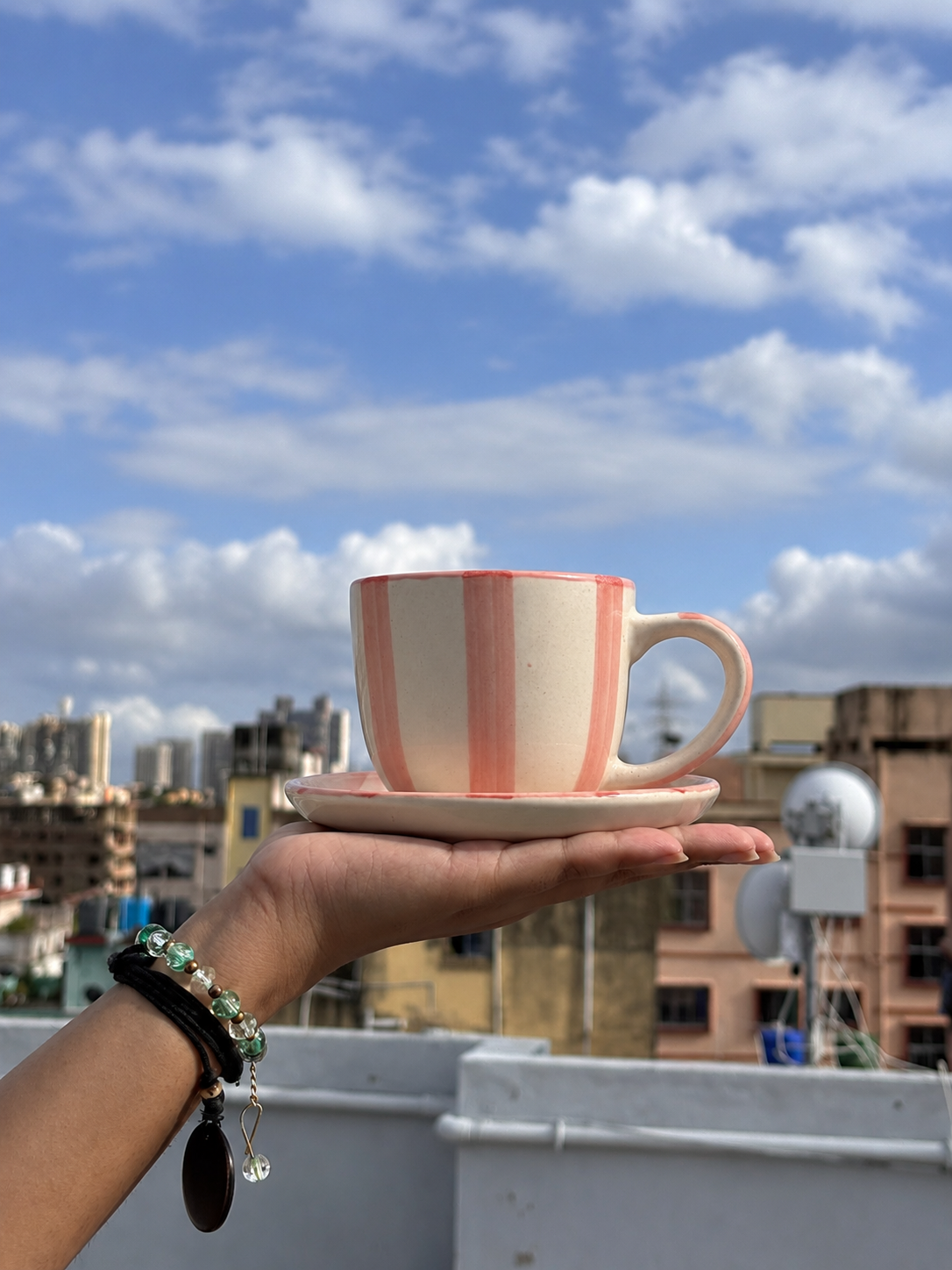Blush Stripe Ceramic Cup & Saucer