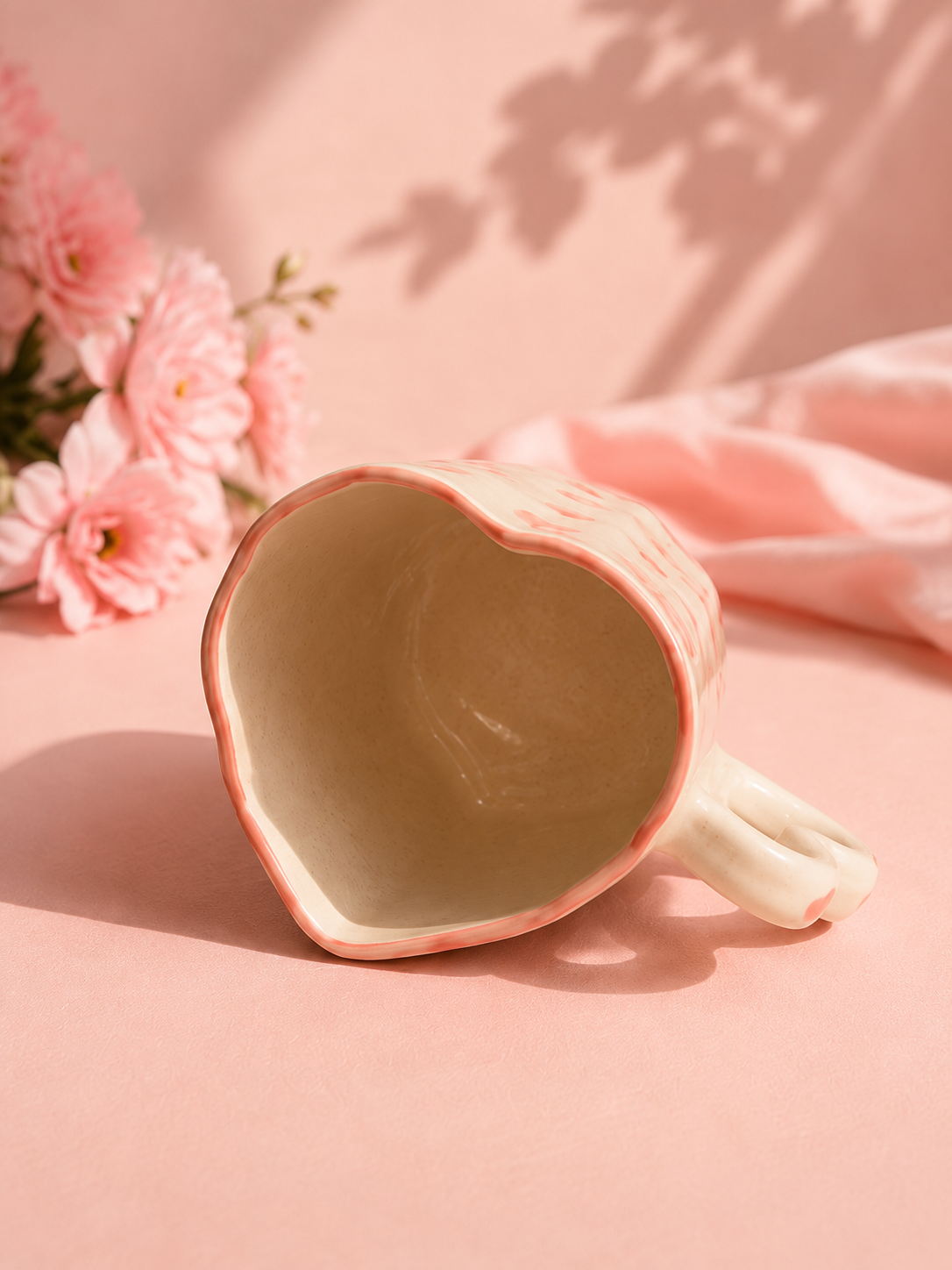 Blush Heart Handmade Ceramic Mug with Heart-Shaped Handle