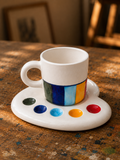Artist’s Palette Hand-Painted Ceramic Cup & Saucer Set