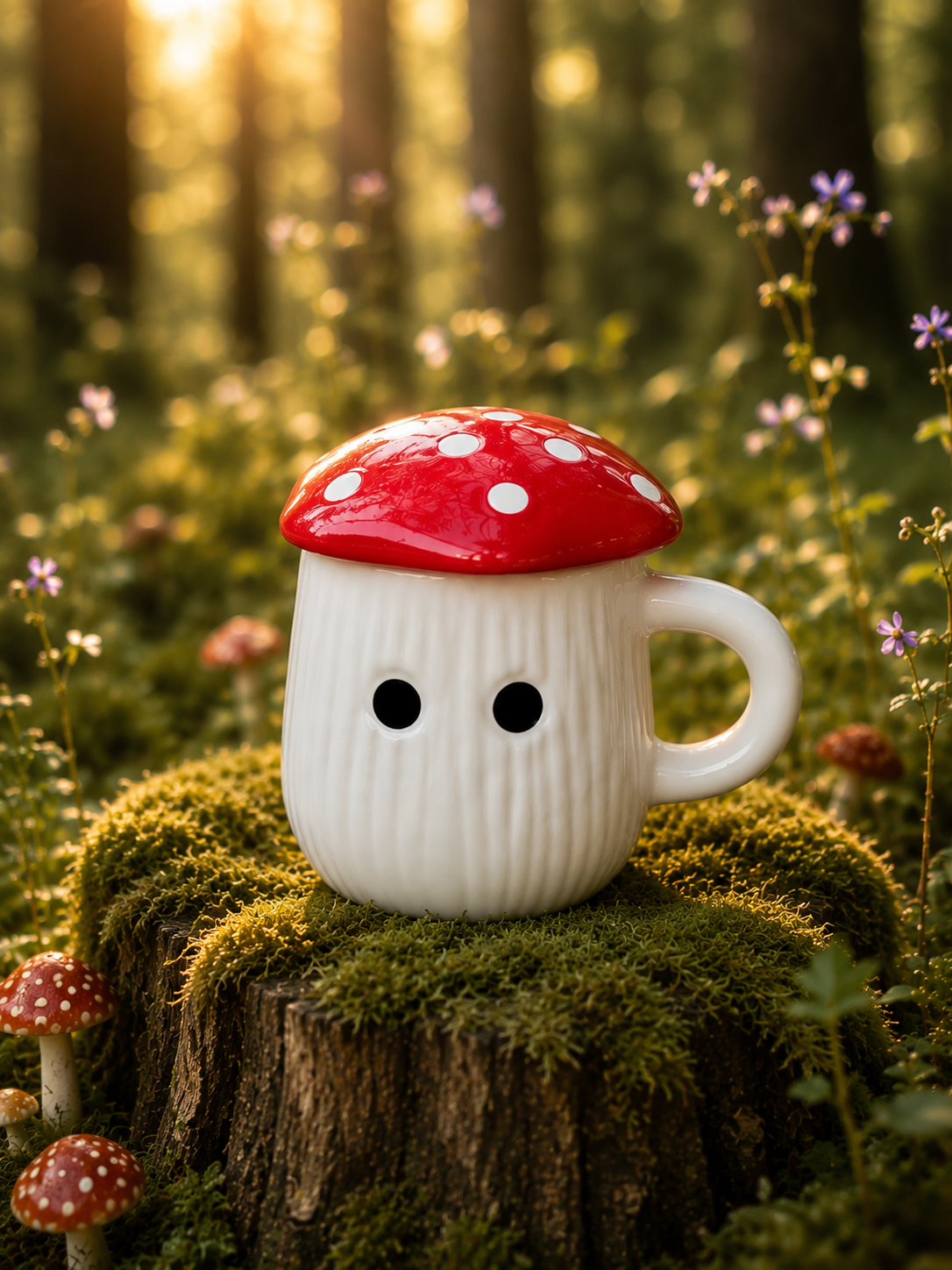 Cute Mushroom Ceramic Coffee Mug with Lid