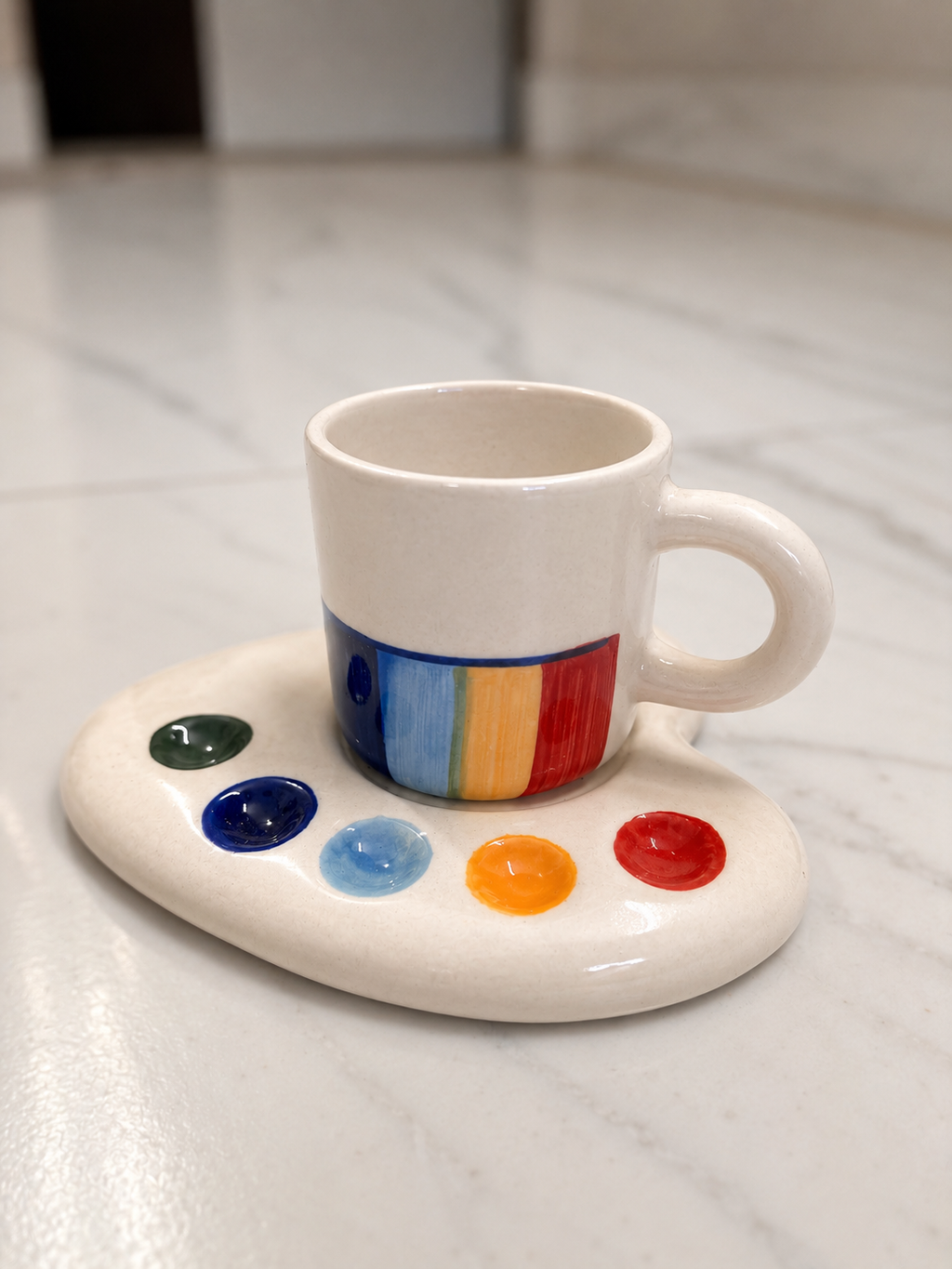 Artist’s Palette Hand-Painted Ceramic Cup & Saucer Set