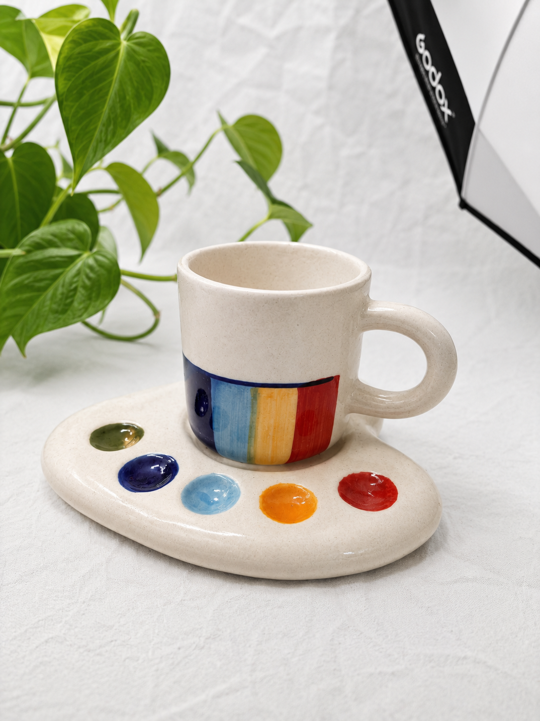 Artist’s Palette Hand-Painted Ceramic Cup & Saucer Set