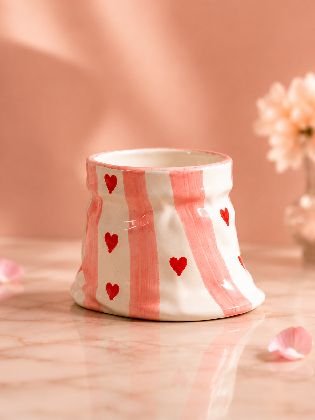 Handmade Pink Heart Ceramic Pouch Shaped Mug