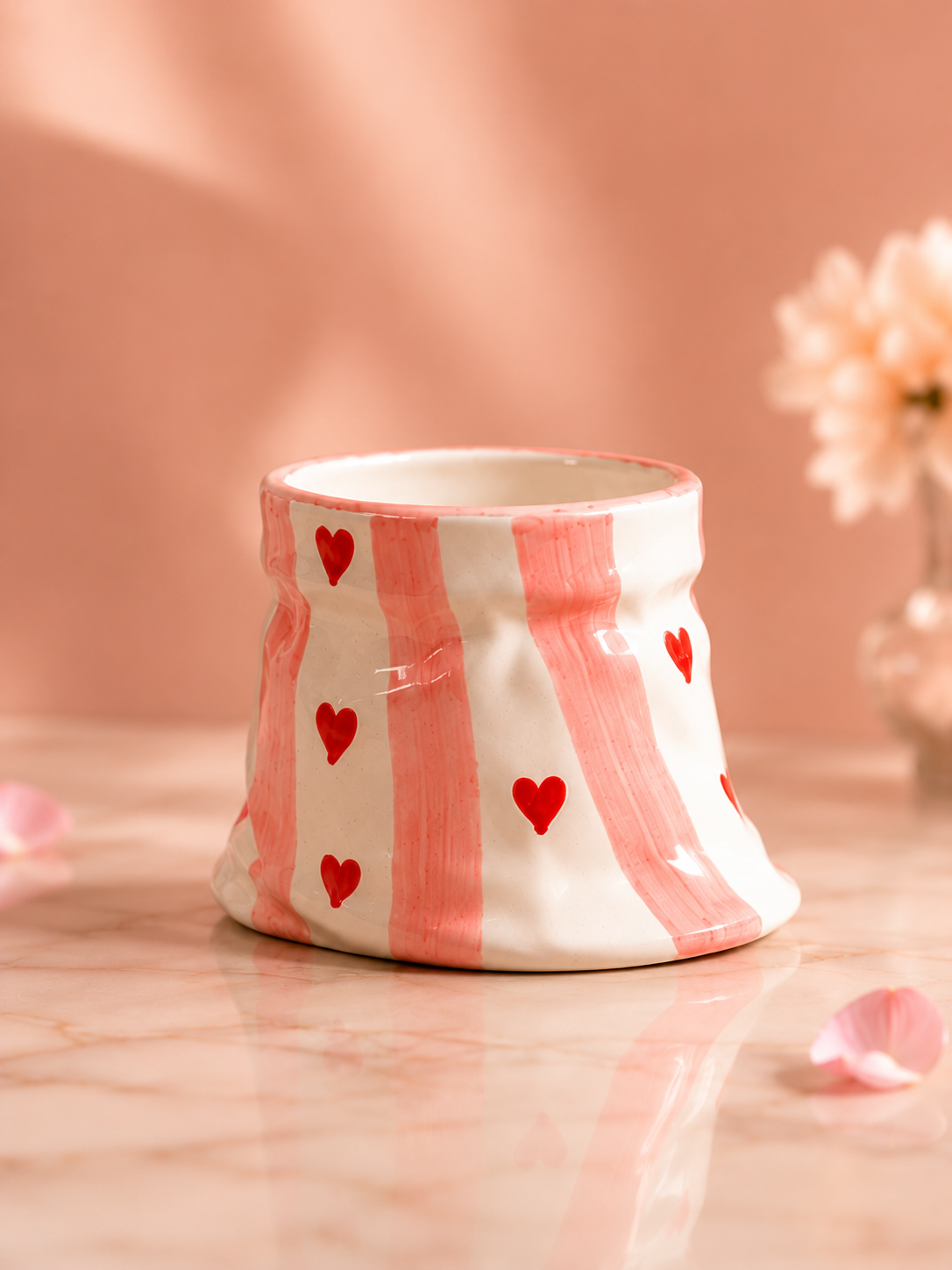 Handmade Pink Heart Ceramic Pouch Shaped Mug