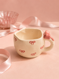 Coquette Bow Handmade Ceramic Mug with Pink Bow Handle